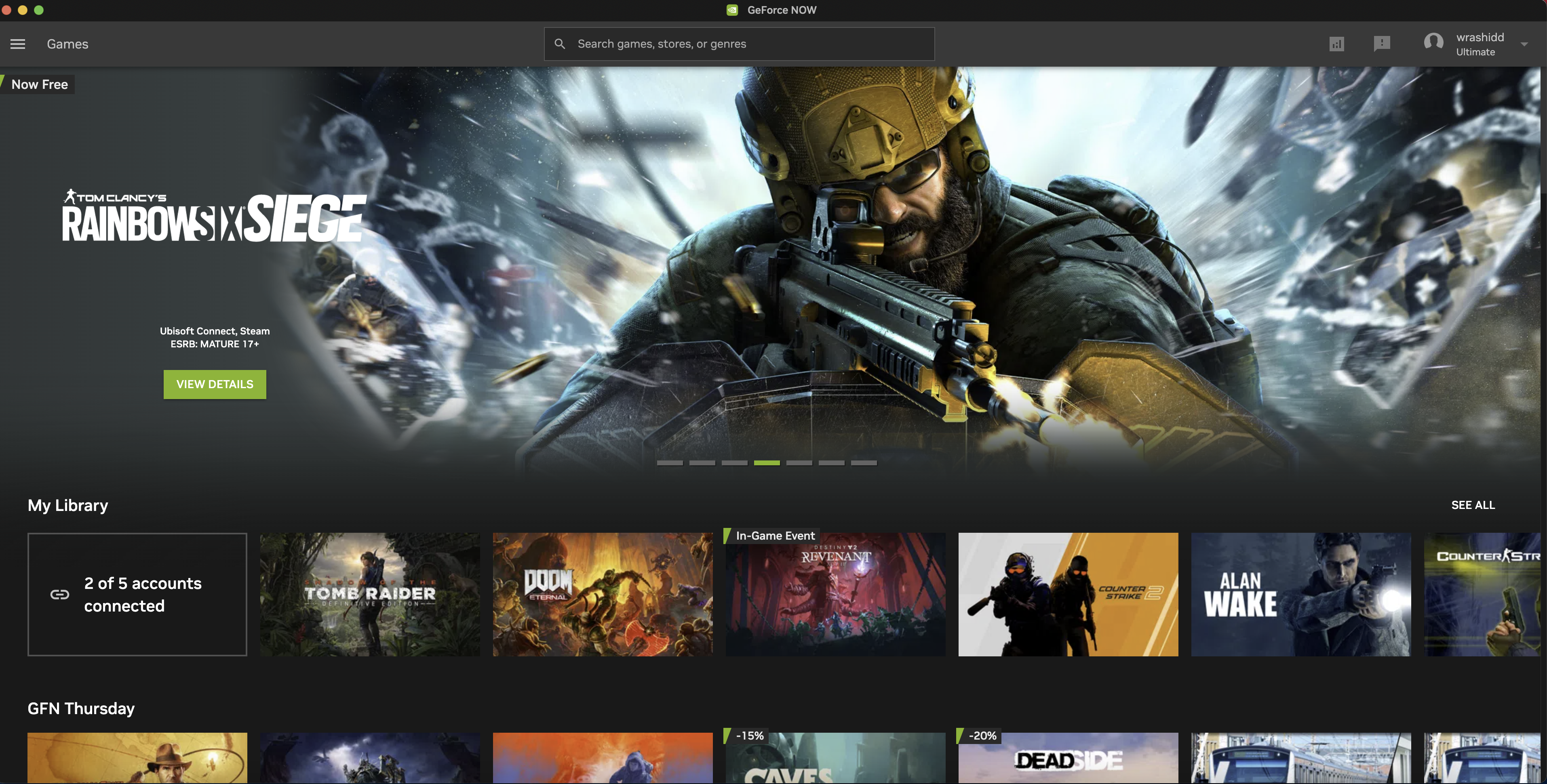 GeForce Now game library interface